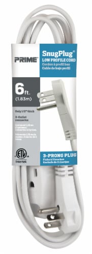 Prime Snug Plug™ 3-Outlet Low-Profile Extension Cord - White Perspective: front