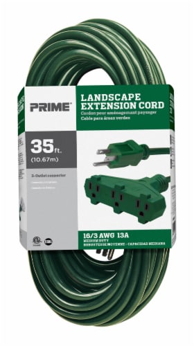 Prime Lawn & Garden 3-Outlet Outdoor Extension Cord - Green Perspective: front