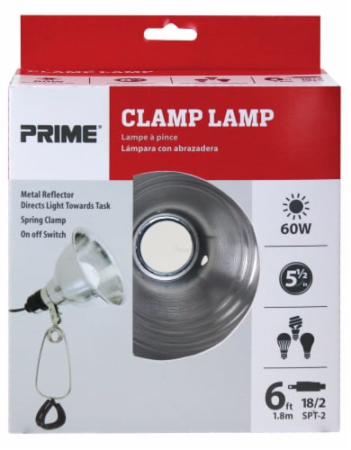Prime 60 Watt Type A Bulb Clamp Lamp Perspective: front