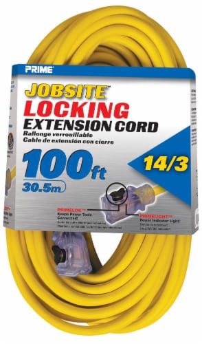 Prime Jobsite Locking Extension Cord - SJTW 14/3 - 100 Foot Perspective: front
