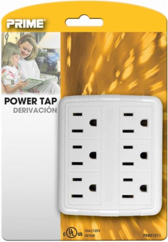 Prime 6-Outlet Power Tap - White Perspective: front