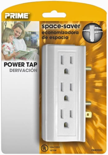 Prime® 6-Side-Outlet White Power Tap Perspective: front