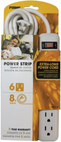 Prime® 6-Outlet White Power Strip Perspective: front