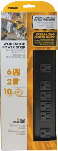 Prime 6-Outlet Metal Power Strip - Black Perspective: front
