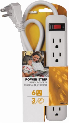 Prime 6-Outlet Power Strip - 3 Foot - White Perspective: front