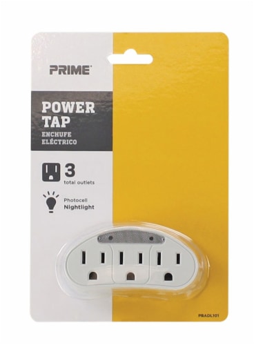 Prime 3-Outlet Power Tap with Photocell Nightlight - White Perspective: front