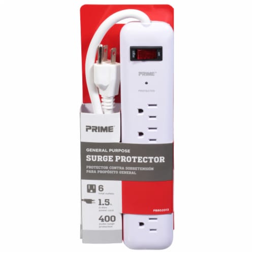 Prime® 6-Outlet White Surge Protector Perspective: front