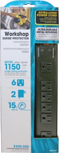 Prime® 6-Outlet Black Metal Surge Protector Perspective: front