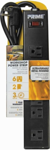 Prime® 6-Outlet Metal Power Strip - Black Perspective: front