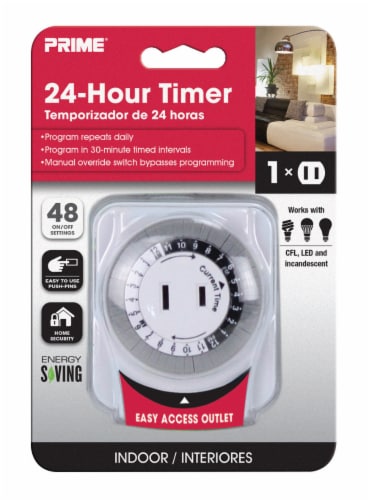 Prime® 24-Hour Indoor Electromechanical Timer with Easy Access Outlet - White Perspective: front