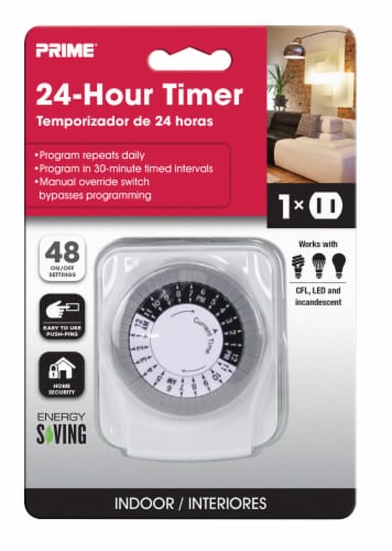 Prime 24-Hour Repeating Cycle Push-Pin Timer - White Perspective: front