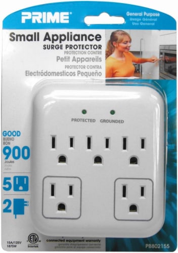 Prime 5-Outlet Small Appliance Surge Protector - White Perspective: front