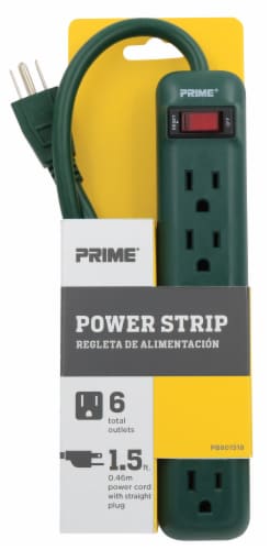 Prime® 6-Outlet Power Strip - Green Perspective: front