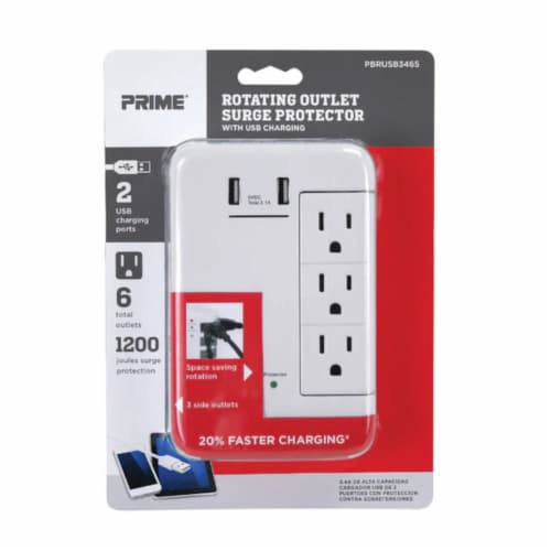 Prime® Rotating Outlet Surge Protector - White Perspective: front