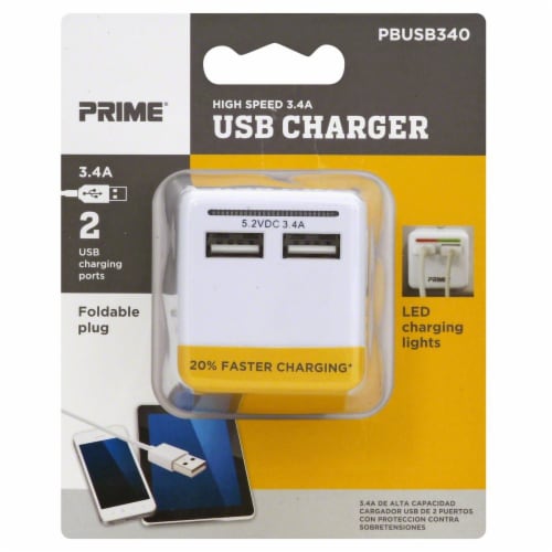 Prime® Foldable Plug USB Charger Perspective: front