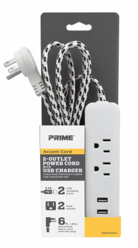 Prime® Black USB Charger and Power Strip Perspective: front
