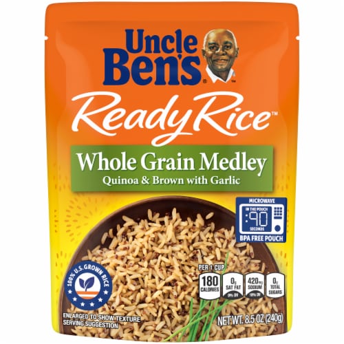 Uncle Ben's® Quinoa & Brown Rice with Garlic Ready Whole Grain Medley Pouch Perspective: front