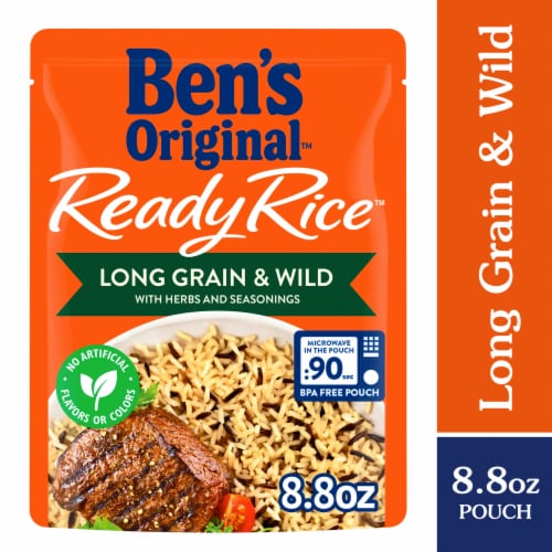 Ben's Original Ready Rice Long Grain and Wild Flavored Rice, Easy Dinner Side, 8.8 oz Pouch Perspective: front