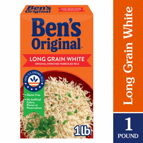 BEN'S ORIGINAL Converted Brand Enriched Long Grain White Rice, Parboiled Rice, 1 lb Box Perspective: front