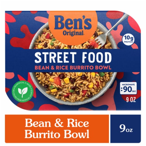 Ben's Original Street Food Bean & Rice Burrito Bowl Prepared Entrée Microwave In 90 Seconds Perspective: front