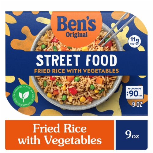 Ben's Original Street Food Fried Rice With Vegetables Prepared Entrée Microwave In 90 Seconds Perspective: front