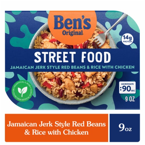 Ben's Original Street Food Jamaican Jerk Rice, Beans & Chicken Prepared Entrée Microwave In 90 Sec Perspective: front