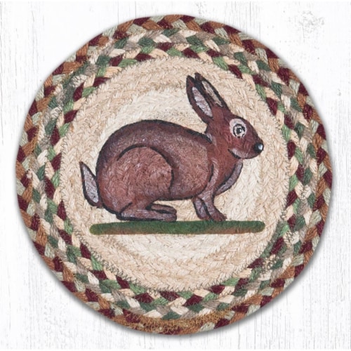 Capitol Importing 80-413VR 10 x 10 in. Jute Round Vintage Rabbit Printed Trivet Perspective: front