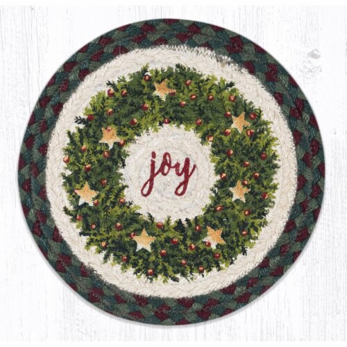 Capitol Importing 10 x 10 in. Christmas Joy Wreath Printed Round Trivet Perspective: front