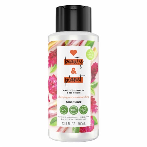 Love Beauty and Planet Silicone-Free Black Tea Kombucha & Red Ginger Nourishing Conditioner Perspective: front