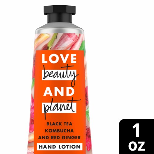 Love Beauty and Planet Black Tea Kombucha and Red Ginger Hand Lotion Perspective: front