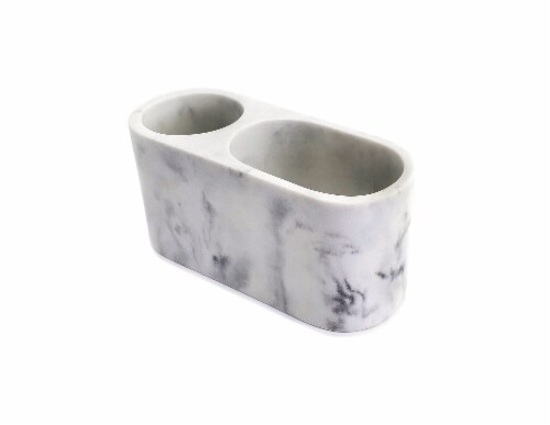 Splash Home Truo Marble Vanity Organizer + Toothbrush Holder Perspective: front