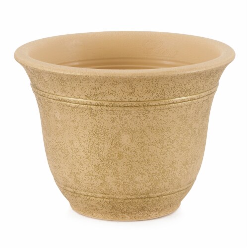 HC Companies Sierra 10 Inch Round Resin Flower Garden Planter Pot, Arizona Sand Perspective: front