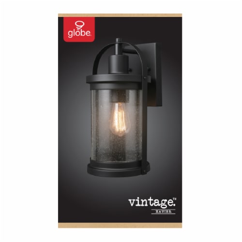 Xavier 1-Light Outdoor Indoor Wall Sconce, Matte Black, Seeded Glass Shade Perspective: front