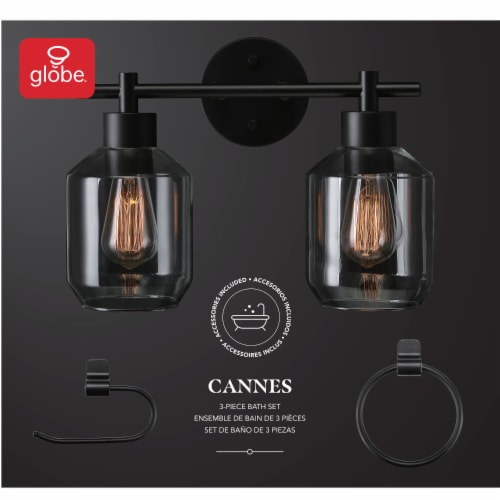 Cannes 3-Piece Powder Room Set, Matte Black, 2-Light Vanity Light Perspective: front