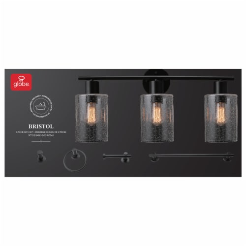Bristol 5-Piece All-In-One Bathroom Set, Matte Black, 3-Light Vanity Light Perspective: front