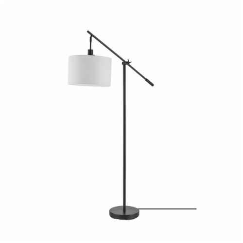 Avellino Adjustable Height Floor Lamp With White Linen Shade - Matte Black Perspective: front