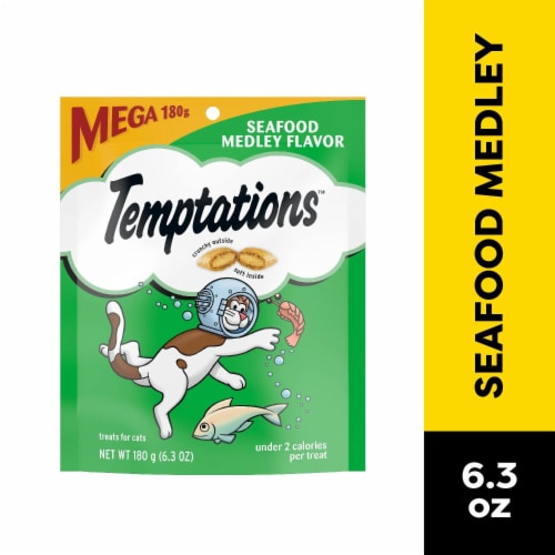 Temptations Classic Crunchy and Soft Cat Treats Seafood Medley Flavor Perspective: front
