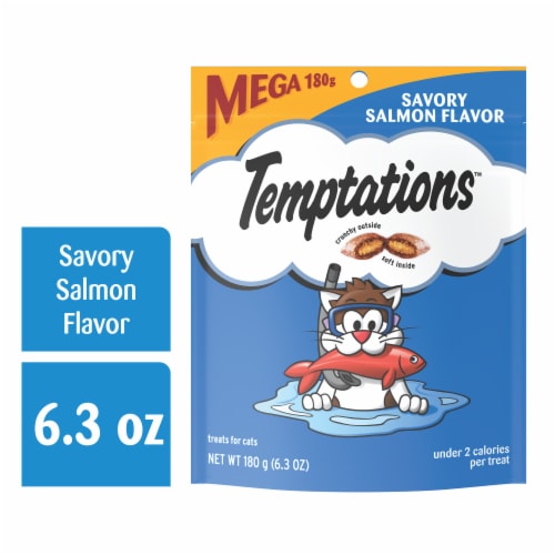 Temptations Classic Savory Salmon Flavor Crunchy and Soft Adult Cat Treats Perspective: front