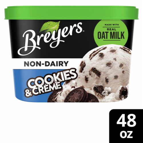 Breyers Dairy Free Cookies & Cream with Oat Milk Base Frozen Dessert Tub, 48 oz