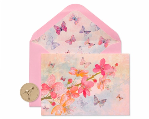 Papyrus Scattered Blossoms with Glitter Boxed Blank Note Cards Perspective: front