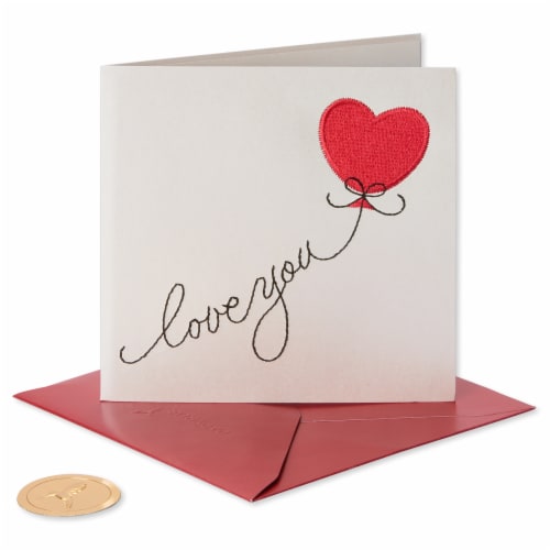 Papyrus Heart Shaped Balloon Embroidered Greeting Card Perspective: front