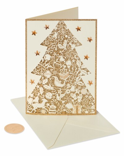 Papyrus Gold Glitter Christmas Tree Boxed Holiday Cards Perspective: front