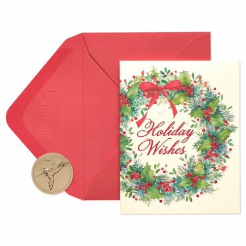 Papyrus Christmas Wreath and Holiday Wishes Boxed Christmas Cards Perspective: front