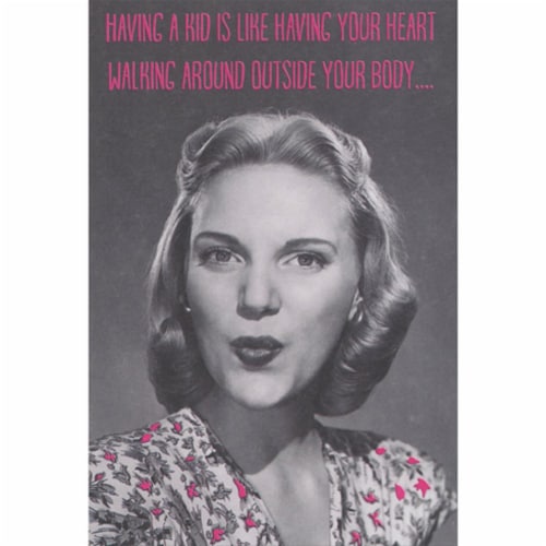 RPG Retro Woman: Having a Kid, Heart Walking Outside Body Funny Mother's Day Card Perspective: front