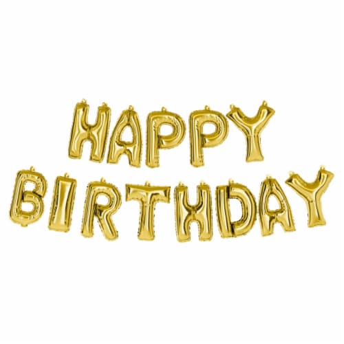American Greetings Gold 'Happy Birthday' Balloon Banner (13-Piece Set) Perspective: front