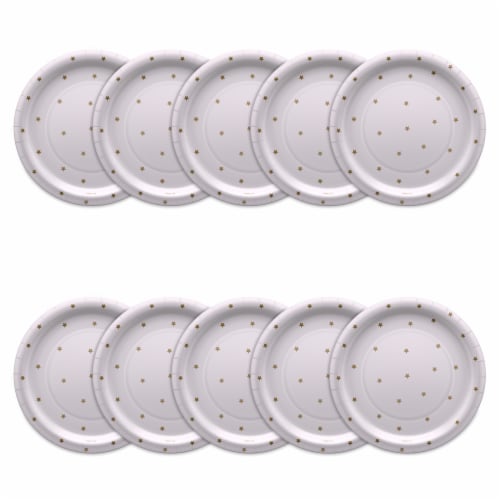 American Greetings Paper Plates Gold Stars on White Perspective: front