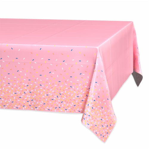American Greetings Plastic Table Cover, Pink with Colorful Sprinkle Perspective: front