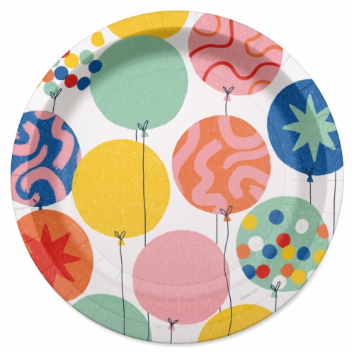 American Greetings Paper Plates 10 Count - Multicolored Balloons Perspective: front