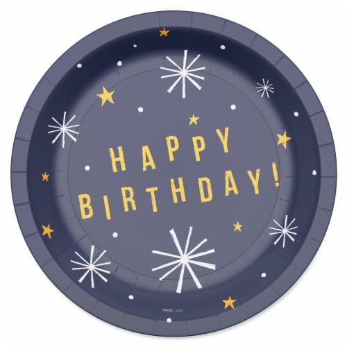 American Greetings Paper Plates 10 Count - Happy Birthday on Navy Perspective: front