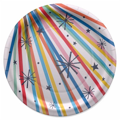 American Greetings Paper Plates 10 Count - Multi-Colored Lines Perspective: front